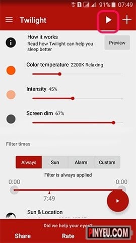 cach bat che do ban dem cho dien thoai android