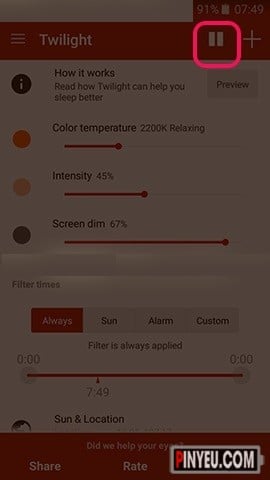 cach bat che do ban dem tren android
