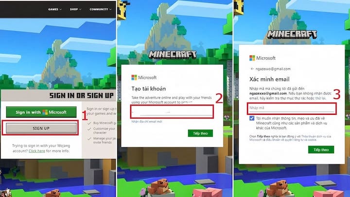 Tạo tài khoản Minecraft